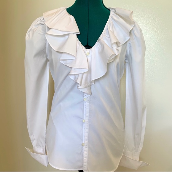 ralph lauren white ruffle blouse